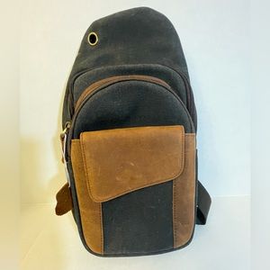 Men’s Black Canvas with Leather Trim Cross body Sling Bag